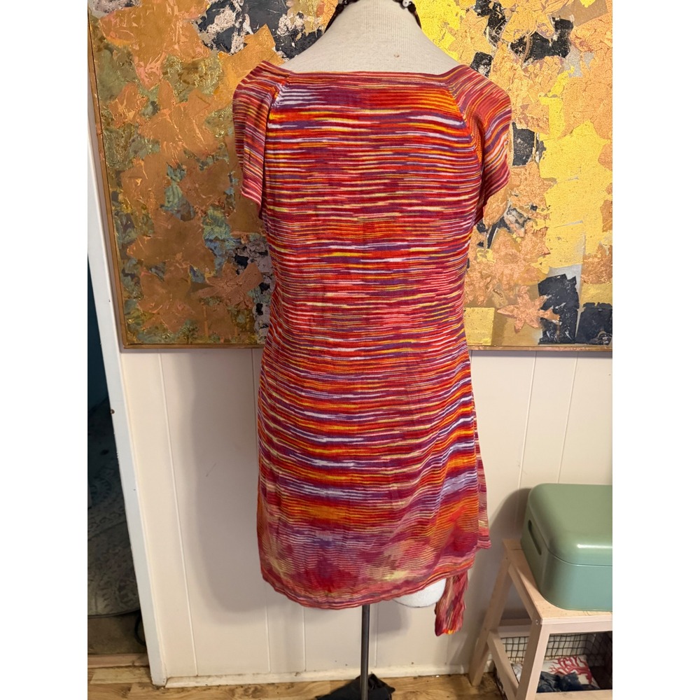 Vertigo Red And Multi Colored Asymmetrical Short Sleeved Knit Dress XL
